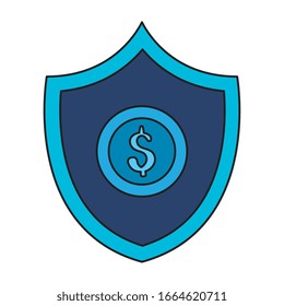 moneda en dólares en escudo Icono aislado Ilustración vectorial diseño