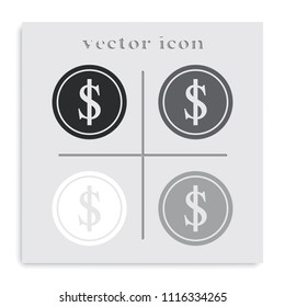 Coin with dollar sign flat black and white vector icon.