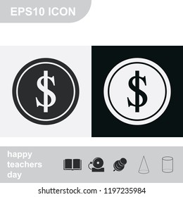 Coin with dollar sign flat black and white vector icon.