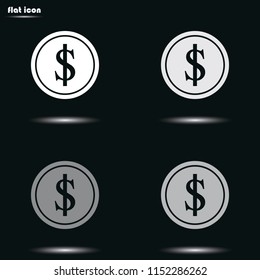 Coin with dollar sign flat grayscale vector icon.