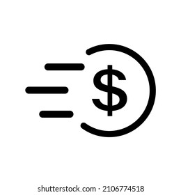 Coin with dollar sign icon in flat style. Fast money transaction or transfer symbol isolated on white. Simple payment icon in black Fast money concept. Vector illustration for graphic design, Web, UI