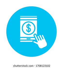 coin dollar in smartphone block style icon vector illustration design