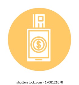 coin dollar in smartphone with credit card block style vector illustration design