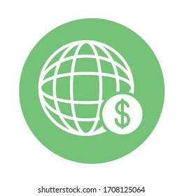 coin dollar with sphere browser block style vector illustration design