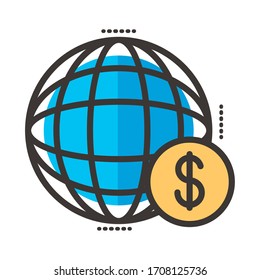 coin dollar with sphere browser line and fill style vector illustration design