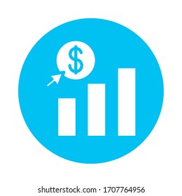 Münzgeld mit Statistikbalken blockiert Vektorillustration-Design