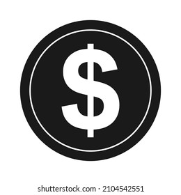 Moneda con silueta de símbolo dólar en icono vector