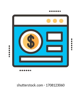 coin dollar in webpage line and fill style icon vector illustration design