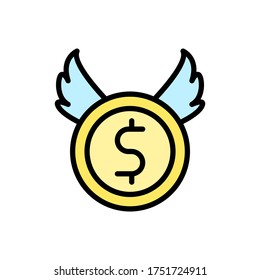 coin dollar wings icon. Simple color with outline vector elements of bankruptcy icons for ui and ux, website or mobile application