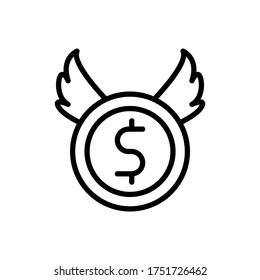 coin dollar wings icon. Simple line, outline vector elements of bankruptcy icons for ui and ux, website or mobile application