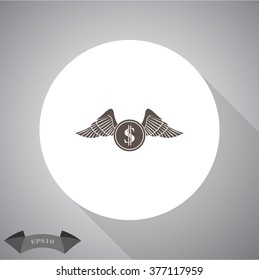Coin dollar with wings icon vector
