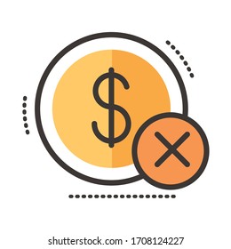 coin dollar with x symbol line and fill style vector illustration design