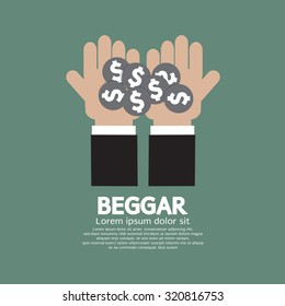 Coin Donated To The Beggar Vector Illustration