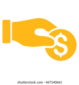 Coin Donation icon. Vector style is flat iconic symbol with rounded angles, yellow color, white background.