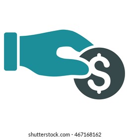 Coin Donation icon. Vector style is bicolor flat iconic symbol with rounded angles, soft blue colors, white background.
