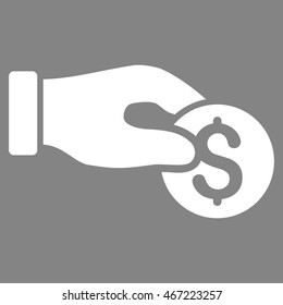 Coin Donation icon. Vector style is flat iconic symbol with rounded angles, white color, gray background.