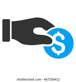 Coin Donation icon. Vector style is bicolor flat iconic symbol with rounded angles, blue and gray colors, white background.