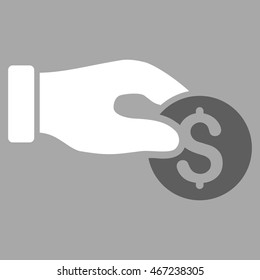 Coin Donation icon. Vector style is bicolor flat iconic symbol with rounded angles, dark gray and white colors, silver background.