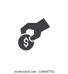 Coin Donation vector icon. filled flat sign for mobile concept and web design. Hand give dollar money simple solid icon. Symbol, logo illustration. Pixel perfect vector graphics