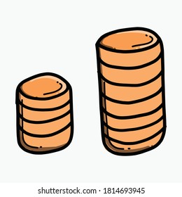 Coin doodle color vector icon. Drawing sketch illustration hand drawn line.
