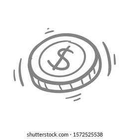 Coin Doodle Icon Vector Hand Drawing 