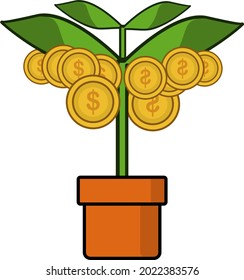 coin doodle tree is suitable for financial content and saving 