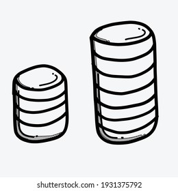 Münzdoodle, Vektorsymbol. Zeichnen Skizze Illustration handgezeichnet Linie.