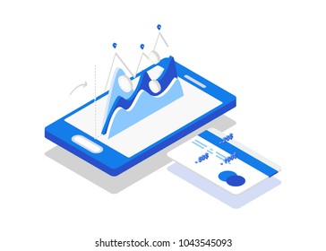 Coin drop in smartphone and in your card. Earn money. Isometric style. 