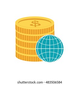 coin and earth globe diagram  icon 