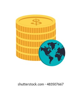 coin and earth globe icon 