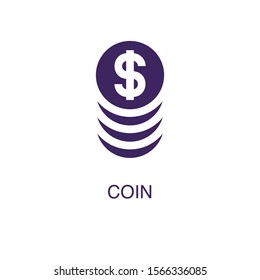 Coin element in flat simple style on white background. Coin icon, with text name concept template