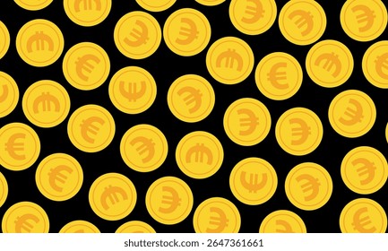 Coin with euro sign pattern. Golden euro coin pattern repeat seamless. money background