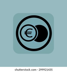 Coin with euro symbol in circle, in square, on pale blue background