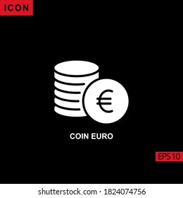 coin euro vector icon on black background. Illustration flat glyph icon for graphic, print media interfaces and web design