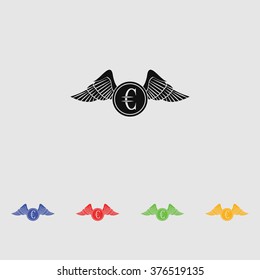 Coin euro with wings icon vector