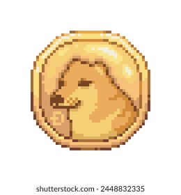 Coin with the face of a dog, pixel art meme