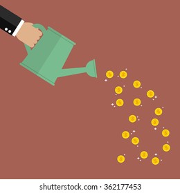 Coin fall out of watering can. Business concept