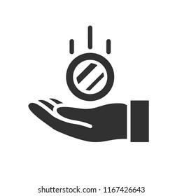 coin falling into the hand. monochrome icon
