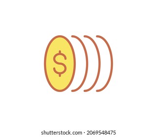 Icono plano de la moneda en el fondo blanco