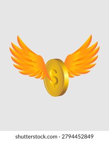 coin with fling wing icon vector design