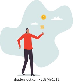 Coin flip or toss spinning money coin metaphor of luck, chance and opportunity,business concept.flat character.