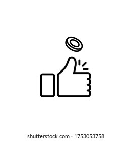 Coin Flipping Icon Line. Toss Or Flip A Coin Or Thumb Up On Isolated White Background. Eps 10 Vector