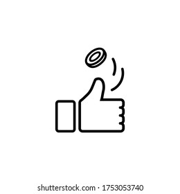Coin flipping. Thumb up icon line on isolated white background. Eps 10 vector svg