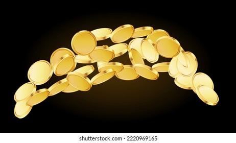 Coin flow. 3d coins flowing. Applicable for Casino jackpot, gaming, gambling fortune or win illustration. Vector illustration