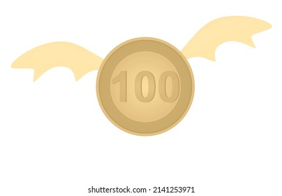 Coin flying isolated. vector illustration