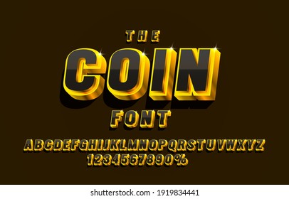Coin font set collection, letters and numbers symbol. Vector illustration