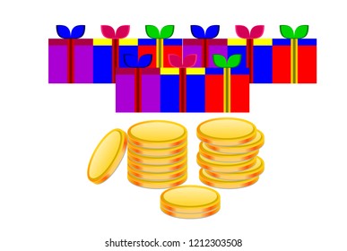 Coin gift box, white background.for your design works both publications and web site.impossible.square