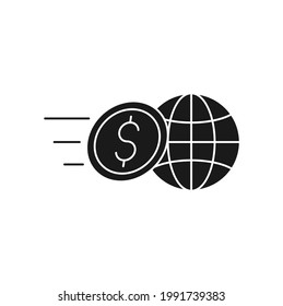 Coin with Globe icon Vector Design. Globe with Dollar Coin icon design concept for Banking, Finance, Currency and Trading Investment Business website, symbol, icon, sign, App UI template.
