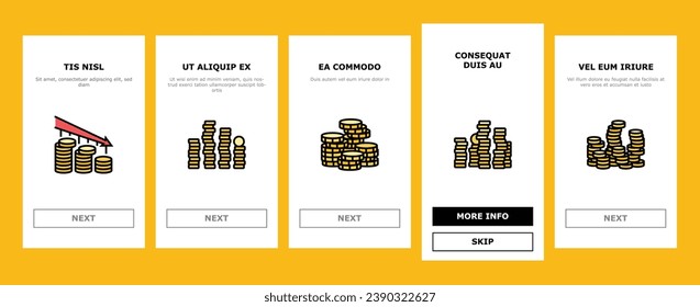 coin gold money cash bank onboarding mobile vector. treasure golden, finance currency, business wealth, success element, financial metal coin gold money cash bank Illustration