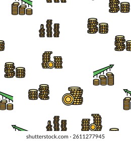coin gold money cash bank vector seamless pattern thin line illustration